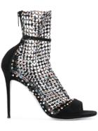 René Caovilla Crystal Net Sandals - Black