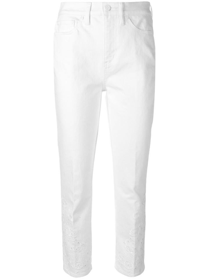 Tory Burch Cropped Straight Leg Jeans - White