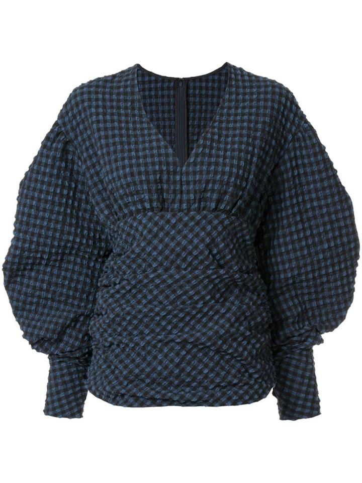 Irene Puffer Sleeves Gingham Top - Blue