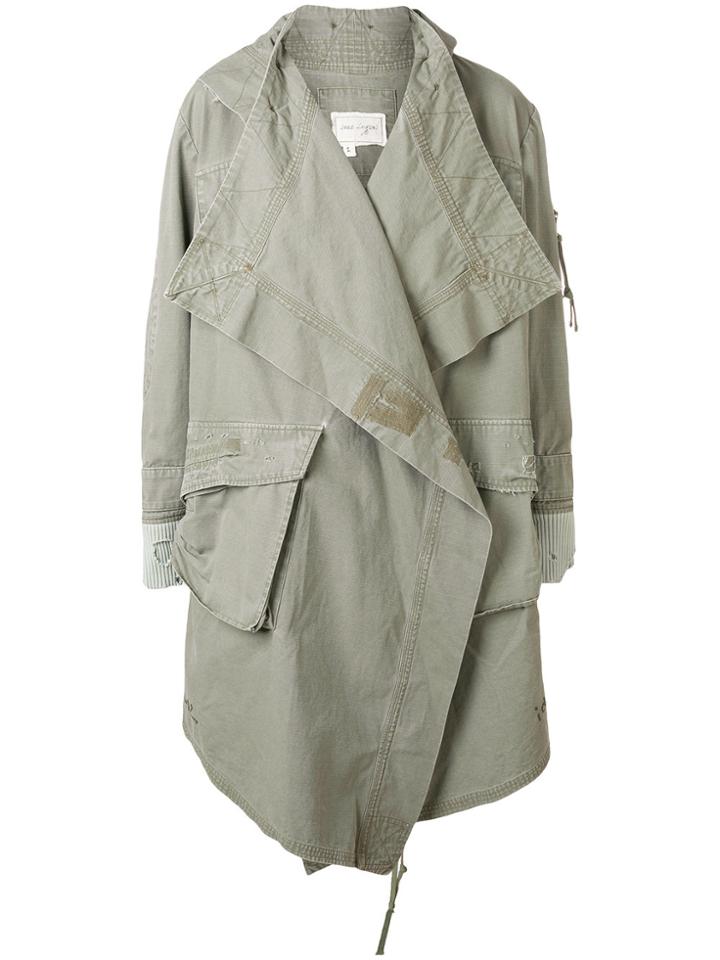 Greg Lauren Asymmetric Belted Denim Coat - Green