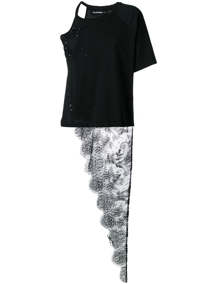 Filles A Papa Penny Distressed Lace T-shirt, Women's, Size: 3, Black, Cotton/polyamide