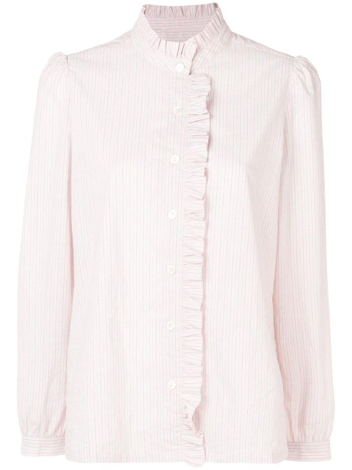 A.p.c. Ruffle Trim Striped Shirt - Pink