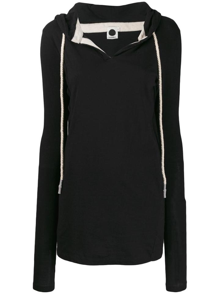 Bassike Longline Drawstring Hoodie - Black