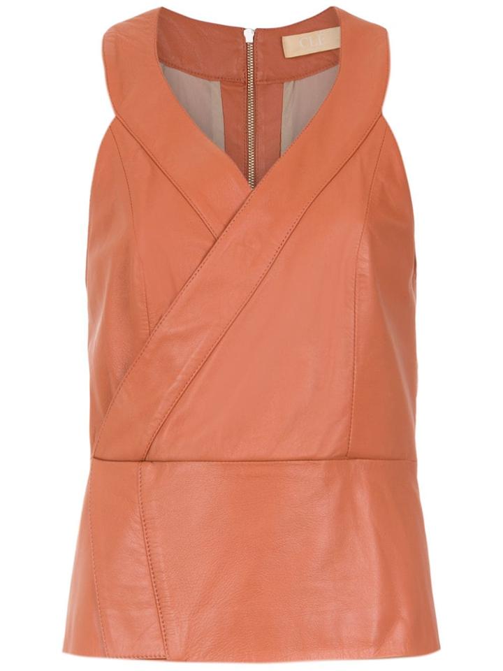 Clé Leather Stretch Blouse - Brown
