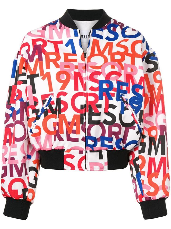 Msgm Logo Bomber Jacket - White