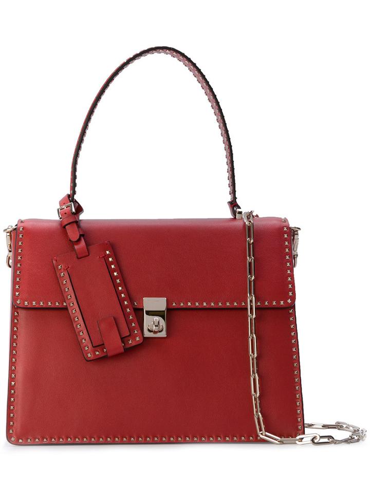 Valentino - Valentino Garavani Stud Stitching Tote - Women - Leather/metal - One Size, Red, Leather/metal