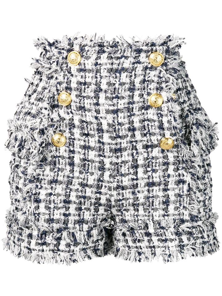 Balmain Knitted Button Up Shorts - Blue