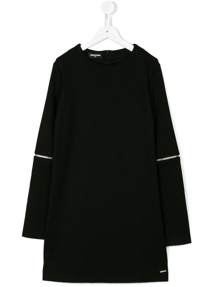 Dsquared2 Kids - Zip Detail Sleeve Dress - Kids - Nylon/spandex/elastane/rayon - 14 Yrs, Black