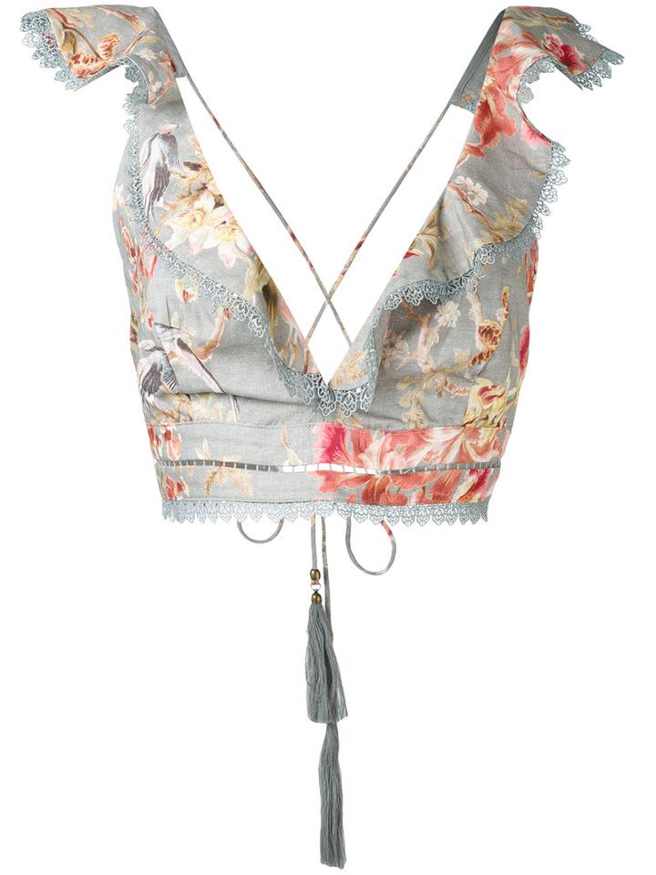Zimmermann - Floral Print Cropped Top - Women - Cotton/linen/flax - 2, Blue, Cotton/linen/flax