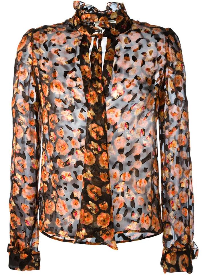 Lanvin Floral Print Sheer Shirt, Women's, Size: 36, Black, Silk/viscose