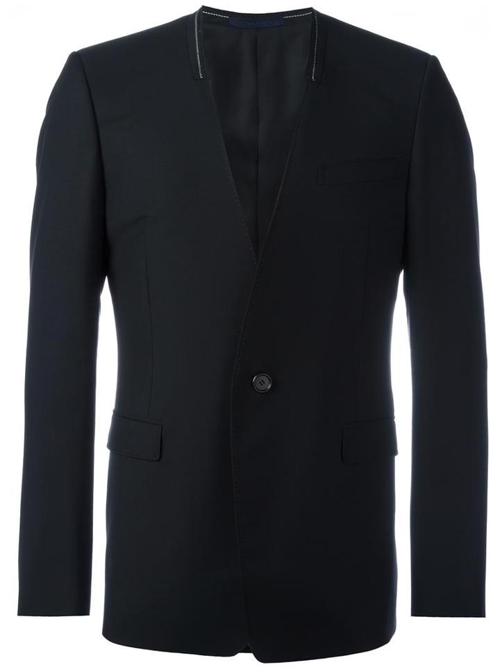 Lanvin Collarless Stitch Accented Blazer, Men's, Size: 48, Black, Wool/mohair/cupro
