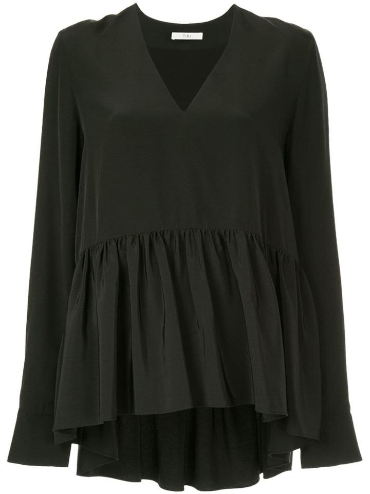 Tibi V-neck Peplum Top - Black