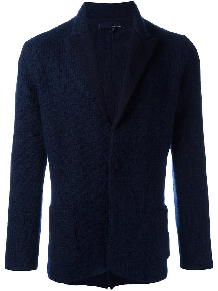 Lardini Woven Single Breasted Blazer, Men's, Size: Large, Blue, Polyamide/mohair/wool