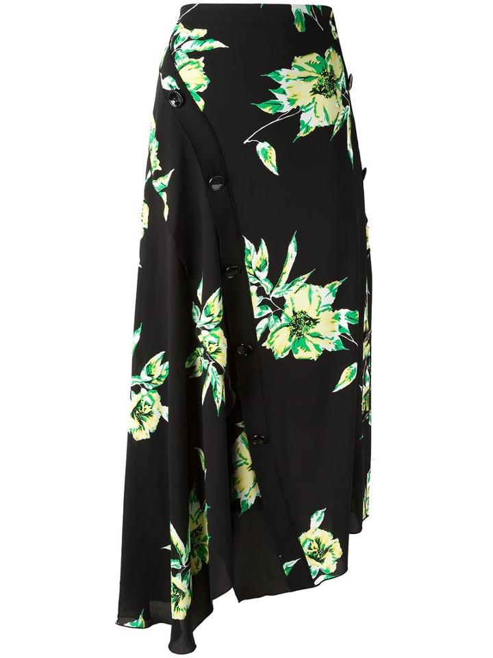 Proenza Schouler Asymmetric Floral Skirt, Women's, Size: 6, Black, Silk