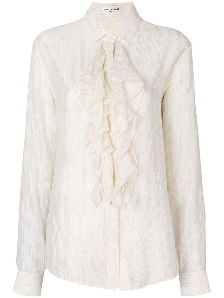 Saint Laurent Ruffled Lurex Stripe Shirt - Neutrals