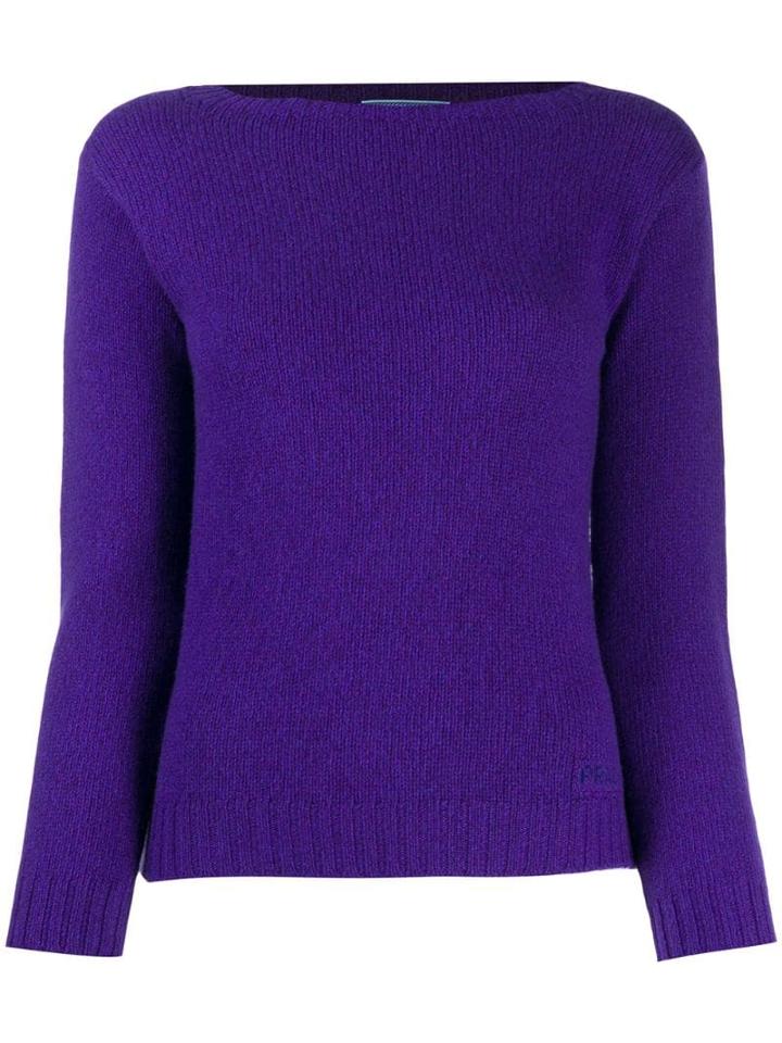 Prada Embroidered Logo Jumper - Purple