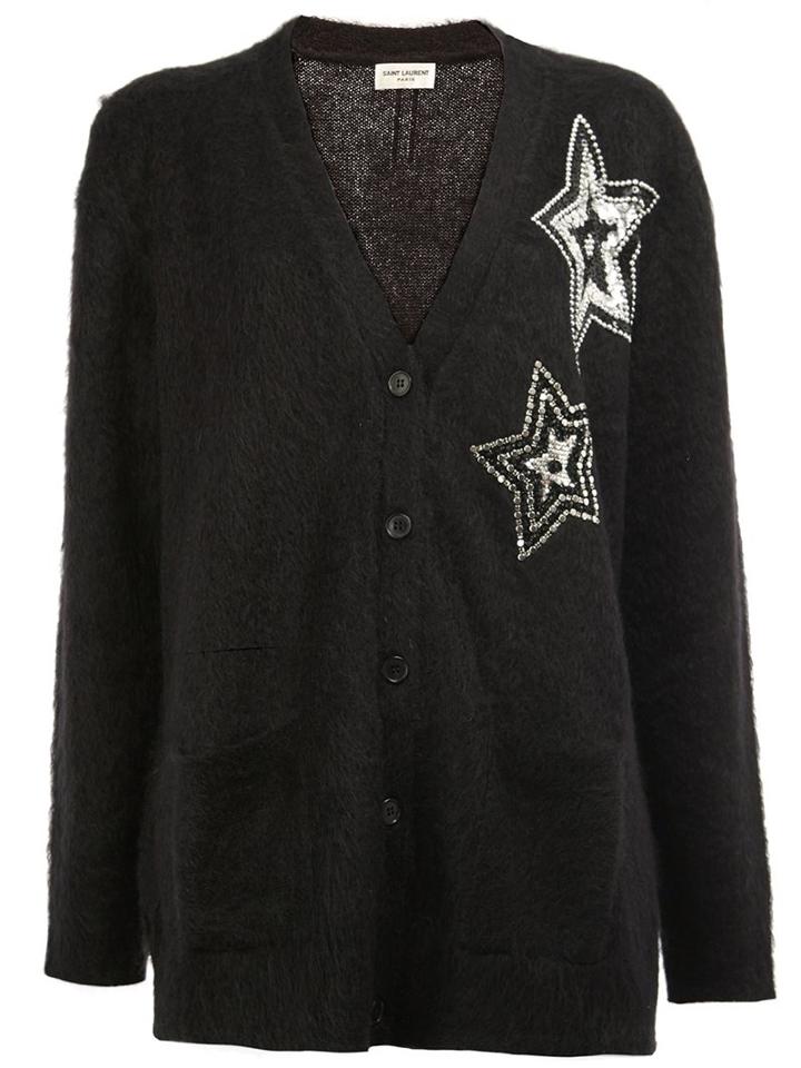 Saint Laurent Star Embellished Cardigan, Women's, Size: Medium, Black, Nylon/polyamide/mohair/wool