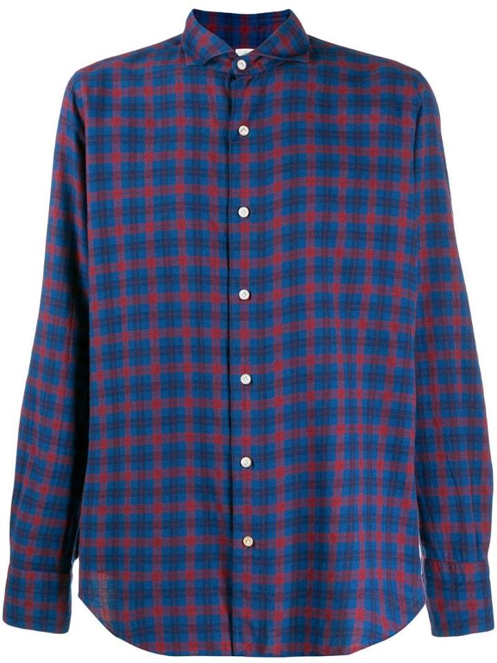 Finamore 1925 Napoli Check Print Long-sleeved Shirt - Blue