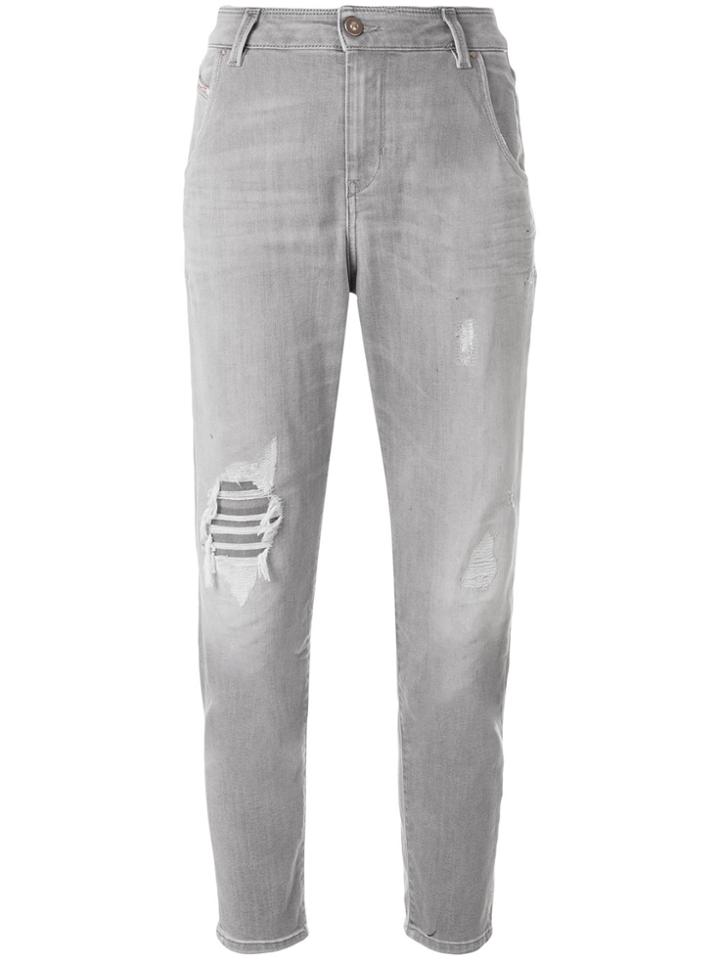 Diesel Distressed Cropped Tapered Jeans - Grey