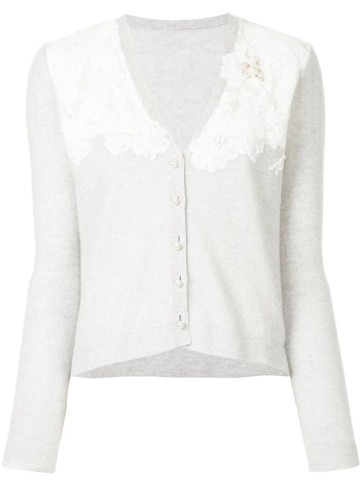 Onefifteen Floral Lace Patch V-neck Cardigan - Grey