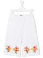 Msgm Kids Embroidered Flower Trousers, Size: 10 Yrs, White