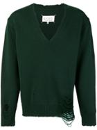 Maison Margiela Distressed V-neck Sweater - Green