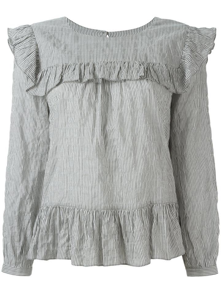 Masscob Striped Ruffle Blouse, Women's, Size: Small, White, Cotton