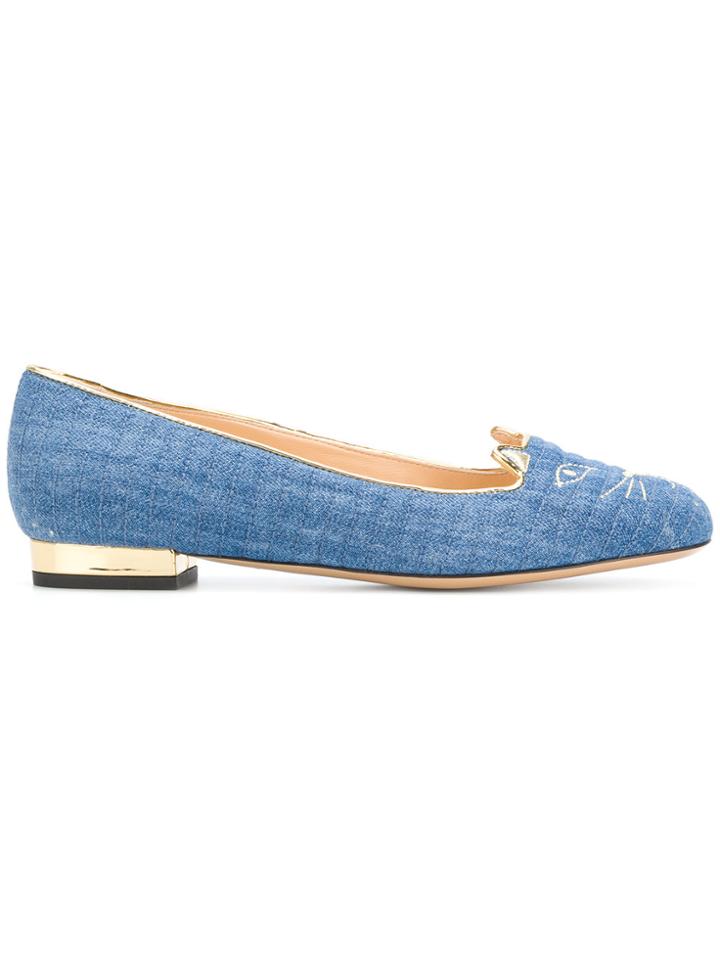 Charlotte Olympia Light Denim Kitty Slippers - Blue
