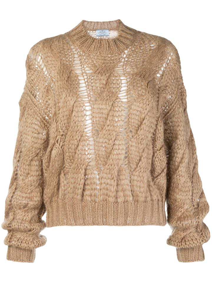 Prada Open Weave Cable Jumper - Brown