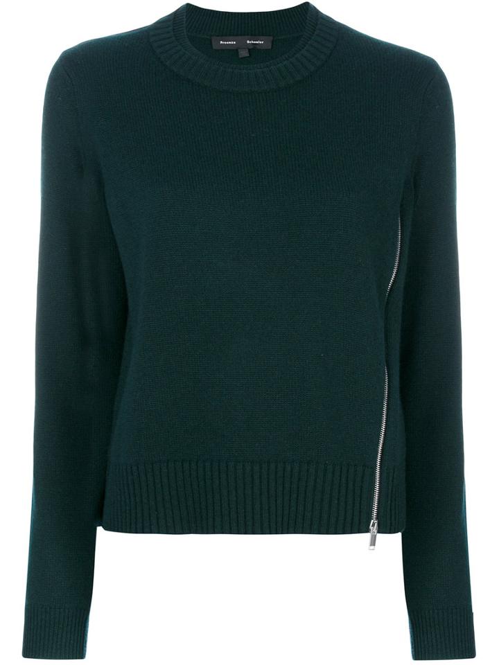 Proenza Schouler - Long-sleeved Zip Sweater - Women - Silk/cashmere/wool - S, Green, Silk/cashmere/wool