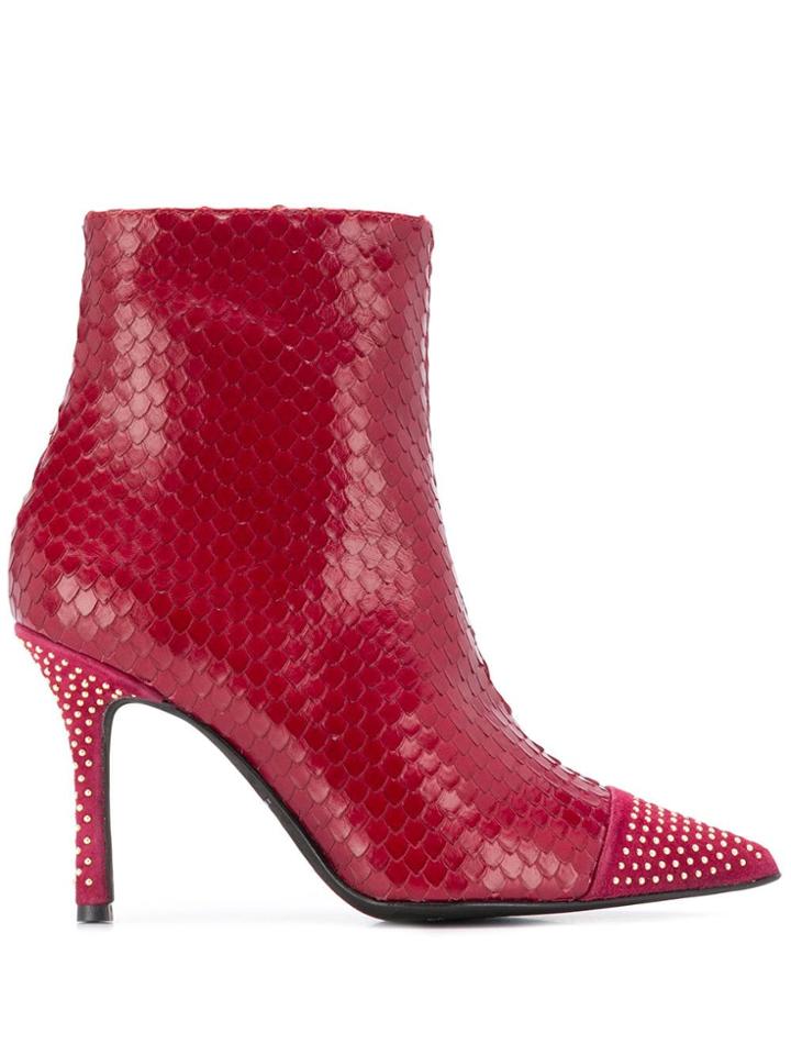 Marc Ellis Snakeskin Effect Ankle Boots - Red