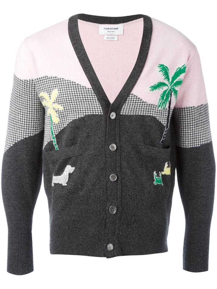 Thom Browne Palm Tree Intarsia Cardigan - Grey