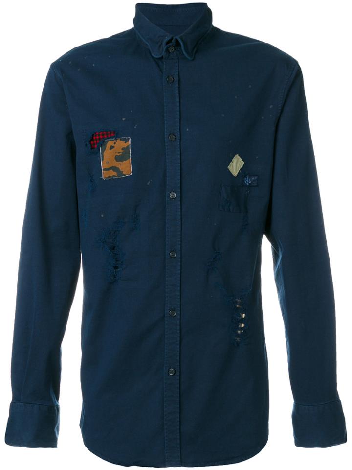 Dsquared2 Distressed Patchwork Shirt - Blue