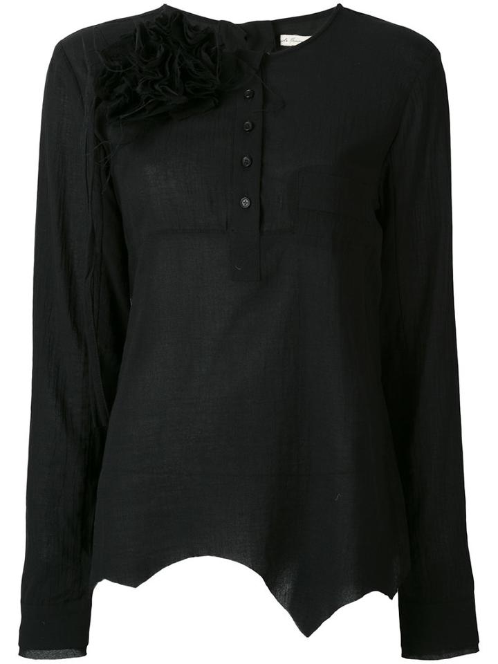 Aleksandr Manamïs - Floral Brooch Buttoned Shirt - Women - Cotton/linen/flax - Ii, Black, Cotton/linen/flax