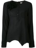 Aleksandr Manamïs - Floral Brooch Buttoned Shirt - Women - Cotton/linen/flax - Ii, Black, Cotton/linen/flax