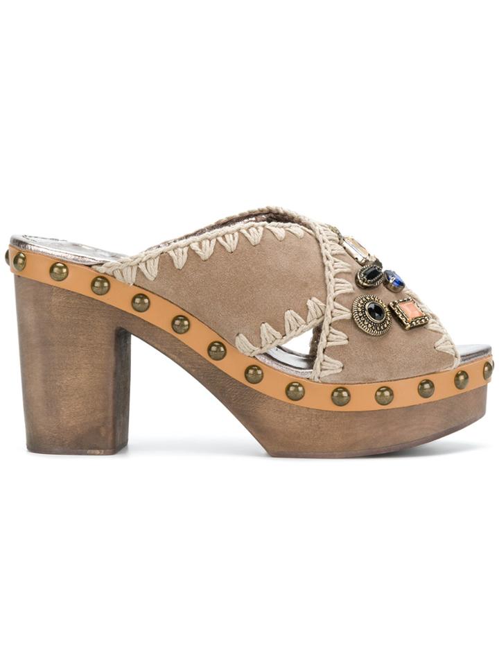 Mou Cross Strap Clog Mules - Nude & Neutrals