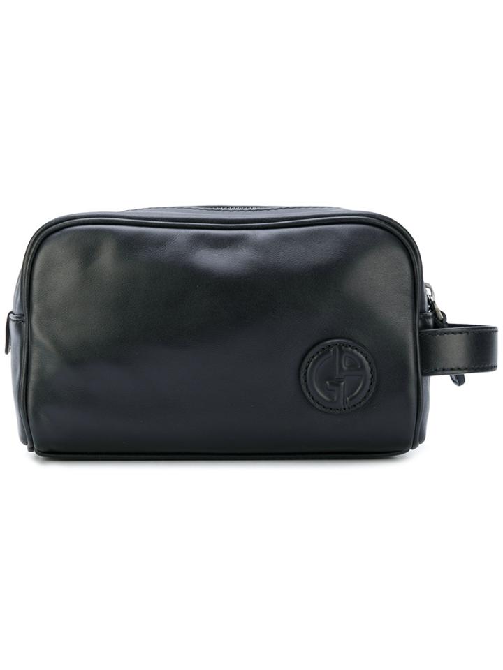 Giorgio Armani Embossed Logo Wash Bag - Black