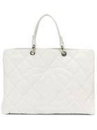Chanel Pre-owned Quilted Leather Logo Tote - White