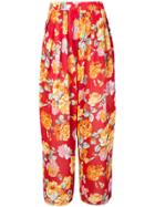 Kenzo Vintage Floral Wide-legged Trousers - Red
