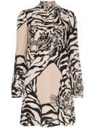 Valentino Tiger Print High Neck Silk Mini Dress - Nude & Neutrals