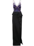 Marchesa Notte Embroidered Sequined Column Gown - Black