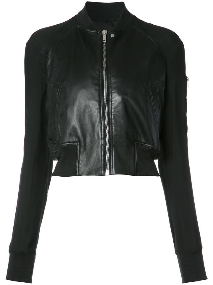 Rick Owens Zipped Crop Jacket, Women's, Size: 44, Black, Cotton/leather/acetate/viscose
