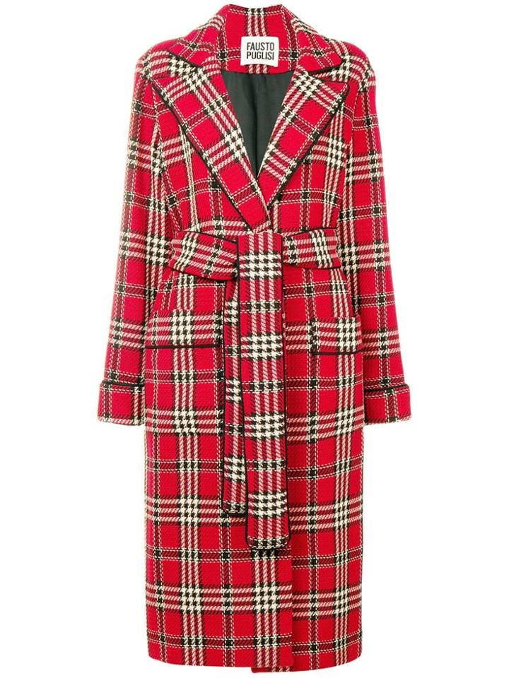 Fausto Puglisi Classic Check Long Coat - Red