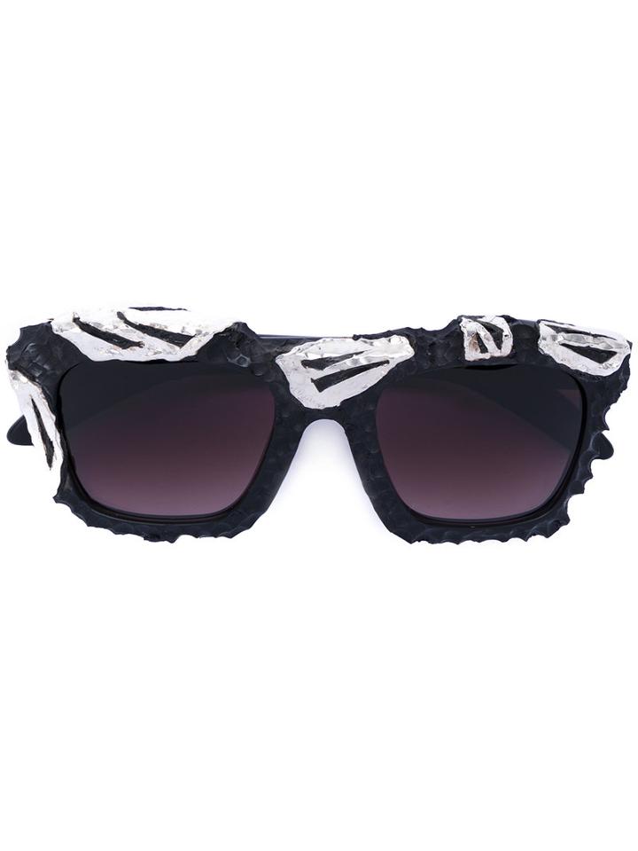 Kuboraum - Embellished Square Sunglasses - Unisex - Acetate - One Size, Black, Acetate