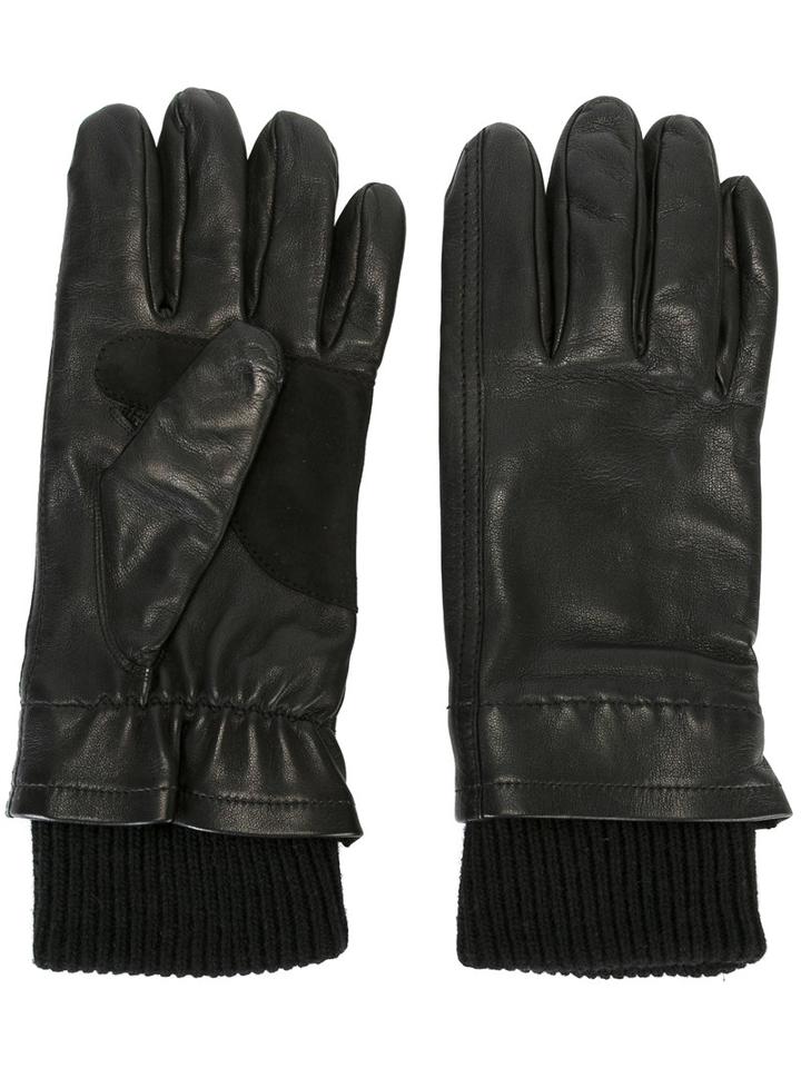 Ami Alexandre Mattiussi - Knitted Cuff Gloves - Men - Lamb Skin/wool - 10, Black, Lamb Skin/wool