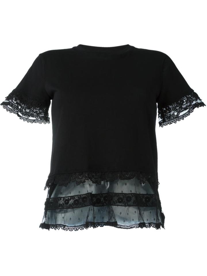 Red Valentino Lace Insert T-shirt, Women's, Size: Xs, Black, Cotton/polyamide