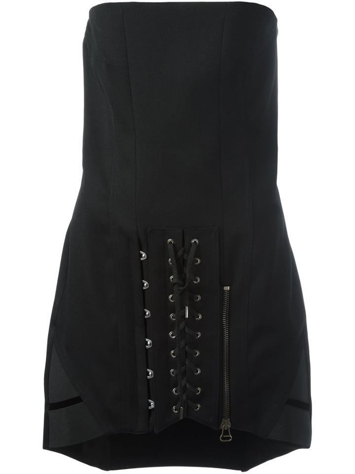 Anthony Vaccarello Bustier Detail Dress, Women's, Size: 40, Black, Acetate/cupro/wool/zamac