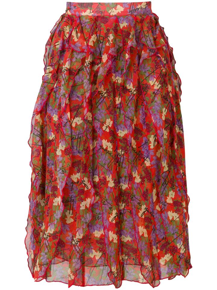 Giuseppe Di Morabito Floral Print Frill Detail Skirt - Red