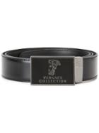 Versace Logo Buckle Belt, Men's, Size: 100, Black, Leather