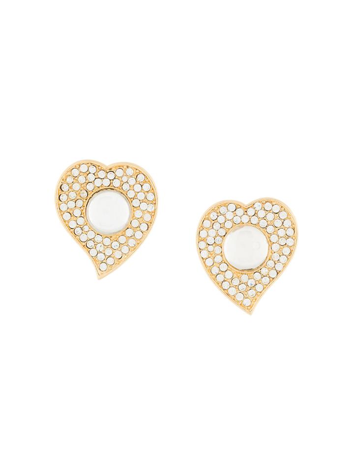 Yves Saint Laurent Vintage Heart Rhinestone Earrings - Metallic